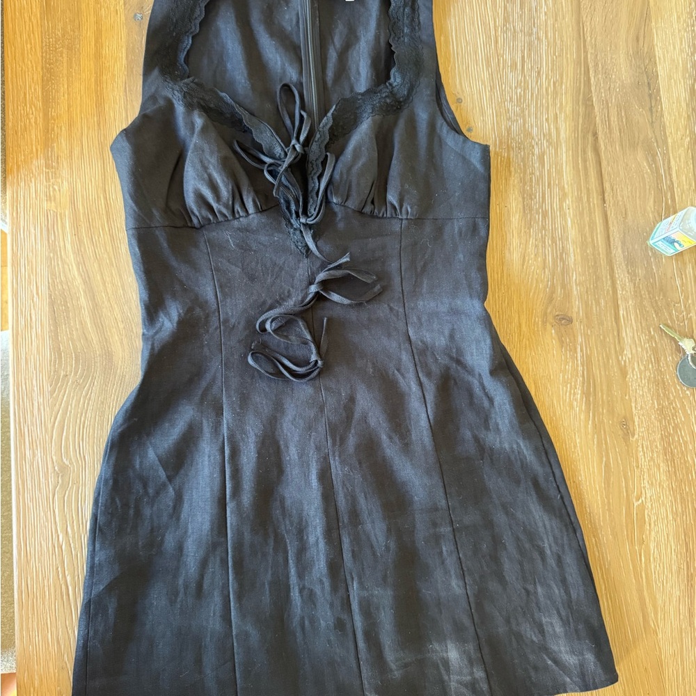 Reformation Black Reia Sleeveless Linen Dress